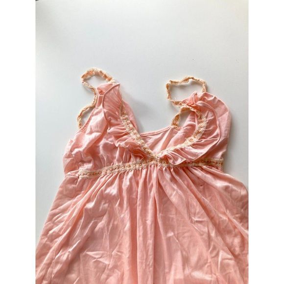 Vintage 80's LUV LEE Pink Satin Lace Ruffle Babydoll Slip, Size M, Union Made - Picture 5 of 11